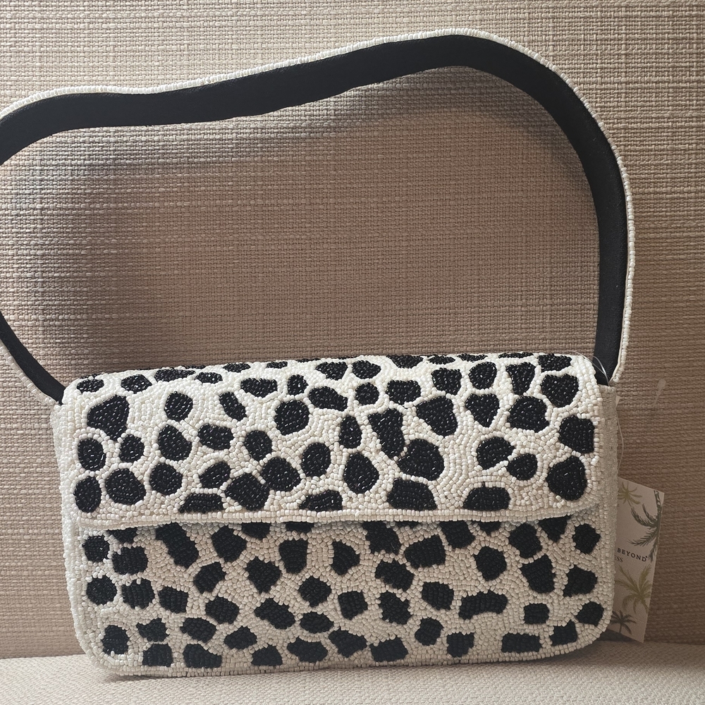 Stylish Black and White Beaded Women's Bag